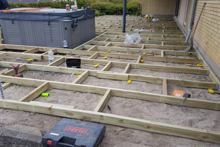 Deck construction foundation frame.